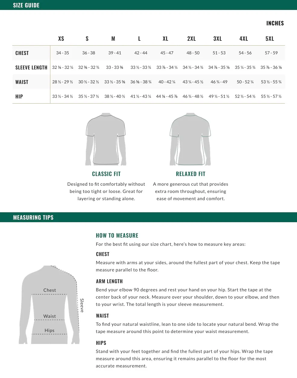 Cloud Shaker Rain Jacket - Size Chart