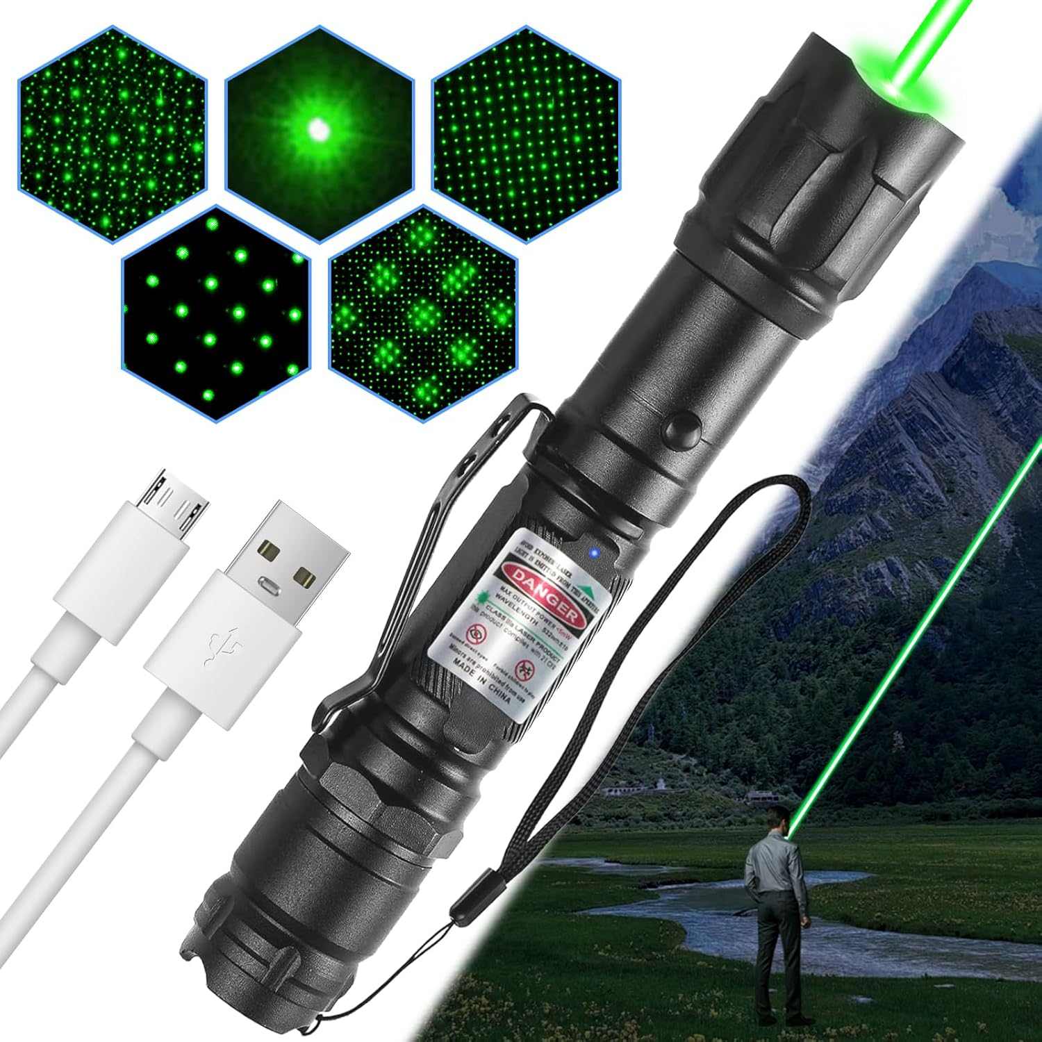 Rechargeable Green Laser Pointer with Star Cap