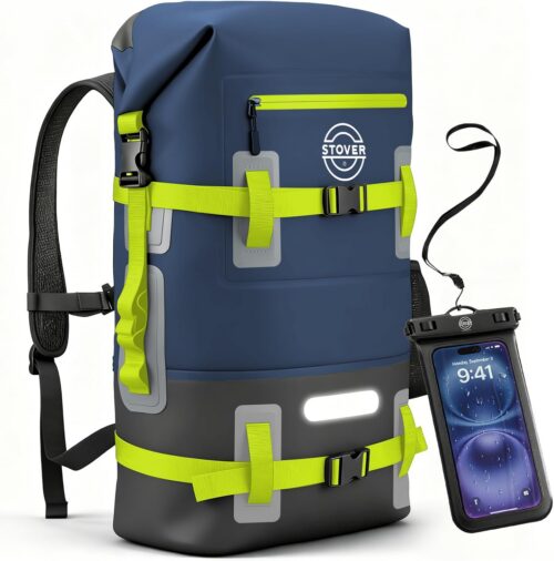 STOVER 30L Waterproof Dry Backpack – Multicolor: Navy Blue/Black/Green