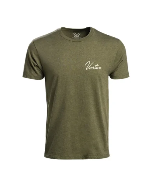 ortex Golf Script T-Shirt – Military Simple on the Front. Vortex Golf on the Back.